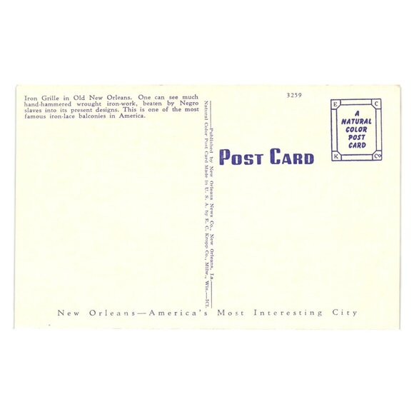 Famous Lace Grillwork Postcard New Orleans LA Vintage Iron Lace Balcony Linen - Picture 2 of 2